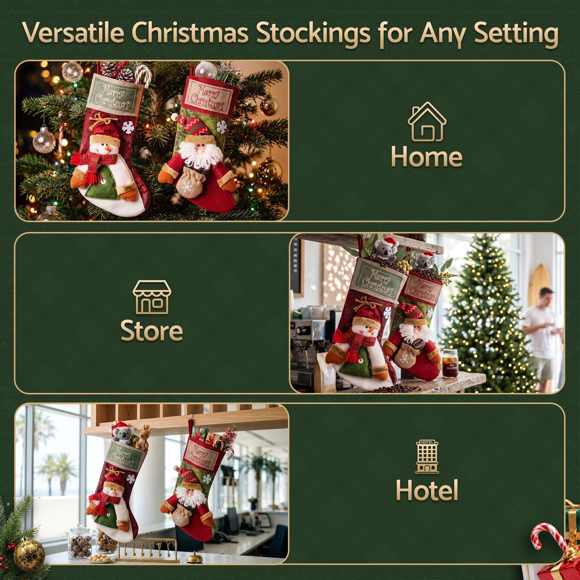 Christmas Stockings 2 Pack Large 3D Plush Santa Snowman 43.5cm Christmas Decor for Family Holiday Christmas Party Decorations - Occasions > Christmas > Christmas Decorations - Rivercity House & Home Co. (ABN 18 642 972 209) - Affordable Modern Furniture Australia