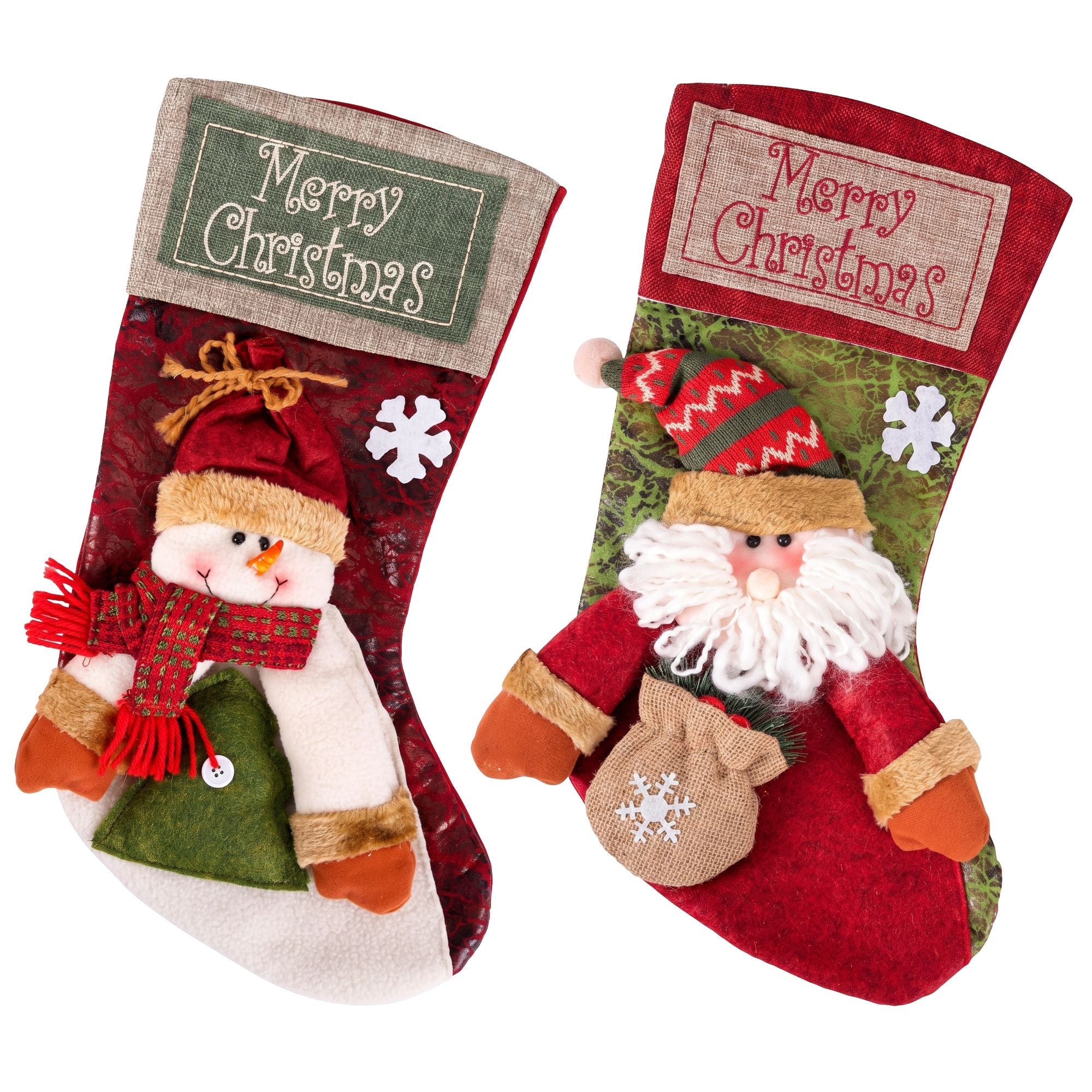 Christmas Stockings 2 Pack Large 3D Plush Santa Snowman 43.5cm Christmas Decor for Family Holiday Christmas Party Decorations - Occasions > Christmas > Christmas Decorations - Rivercity House & Home Co. (ABN 18 642 972 209) - Affordable Modern Furniture Australia
