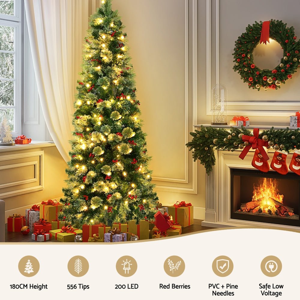 Christmas Tree 1.8M LED Xmas Tree Party Decorations Red Barries - Occasions > Christmas > Christmas Trees - Rivercity House & Home Co. (ABN 18 642 972 209) - Affordable Modern Furniture Australia