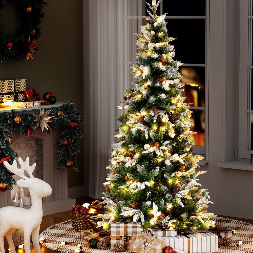 Christmas Tree 190cm Pine Cones LED Flocking Xmas Tree 680 Tips - Occasions > Christmas > Christmas Trees - Rivercity House & Home Co. (ABN 18 642 972 209) - Affordable Modern Furniture Australia