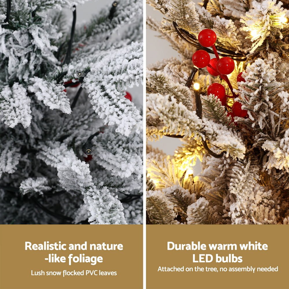Christmas Tree 1M LED Potted Xmas Party Decor Red Barries Flocked - Occasions > Christmas > Christmas Trees - Rivercity House & Home Co. (ABN 18 642 972 209) - Affordable Modern Furniture Australia