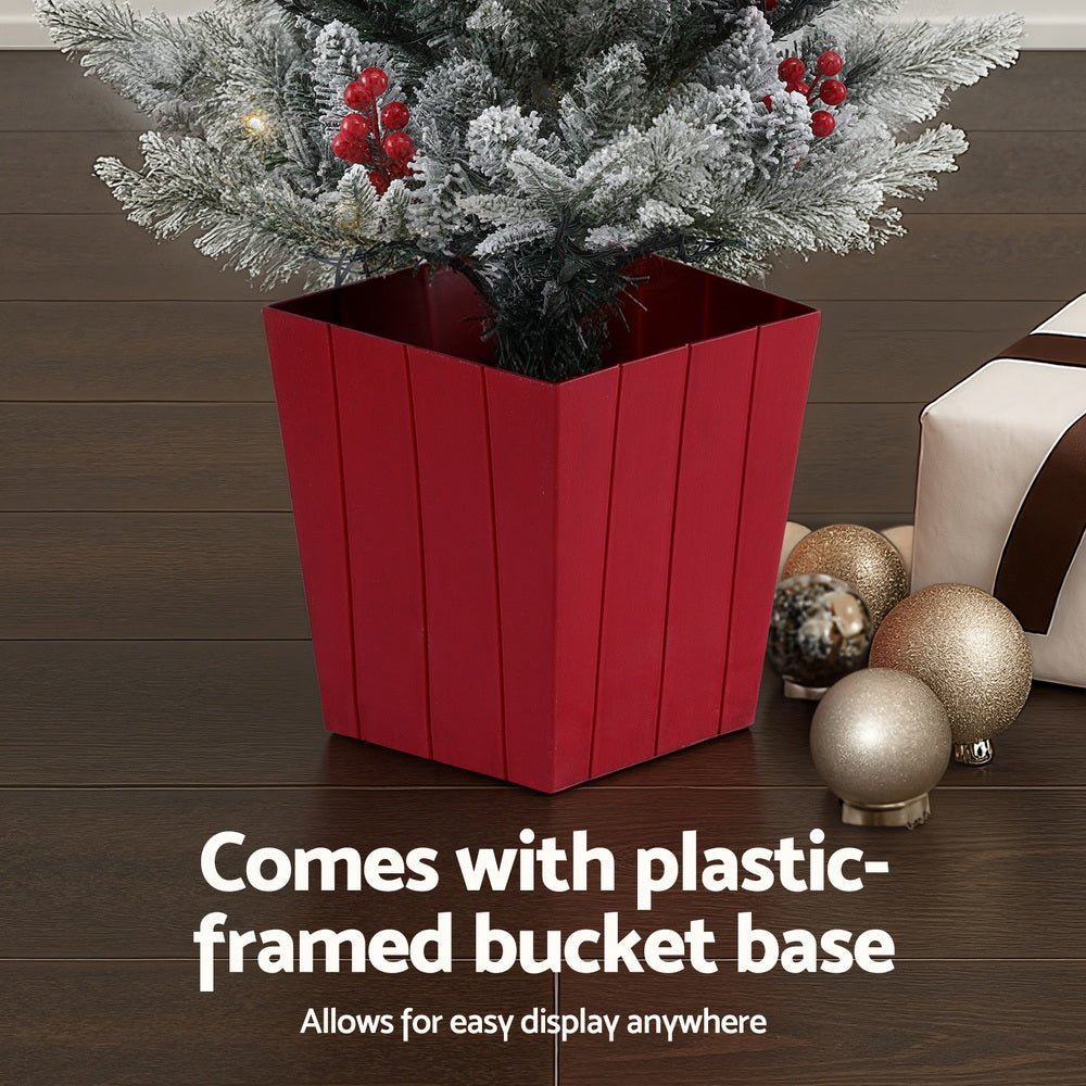 Christmas Tree 1M LED Potted Xmas Party Decor Red Barries Flocked - Occasions > Christmas > Christmas Trees - Rivercity House & Home Co. (ABN 18 642 972 209) - Affordable Modern Furniture Australia