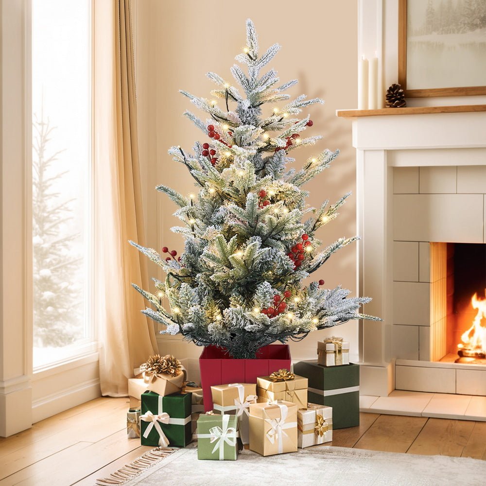 Christmas Tree 1M LED Potted Xmas Party Decor Red Barries Flocked - Occasions > Christmas > Christmas Trees - Rivercity House & Home Co. (ABN 18 642 972 209) - Affordable Modern Furniture Australia