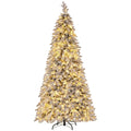 7ft Snow Flocked Pencil Christmas Tree with 860 Tips and 350 LED Lights - White