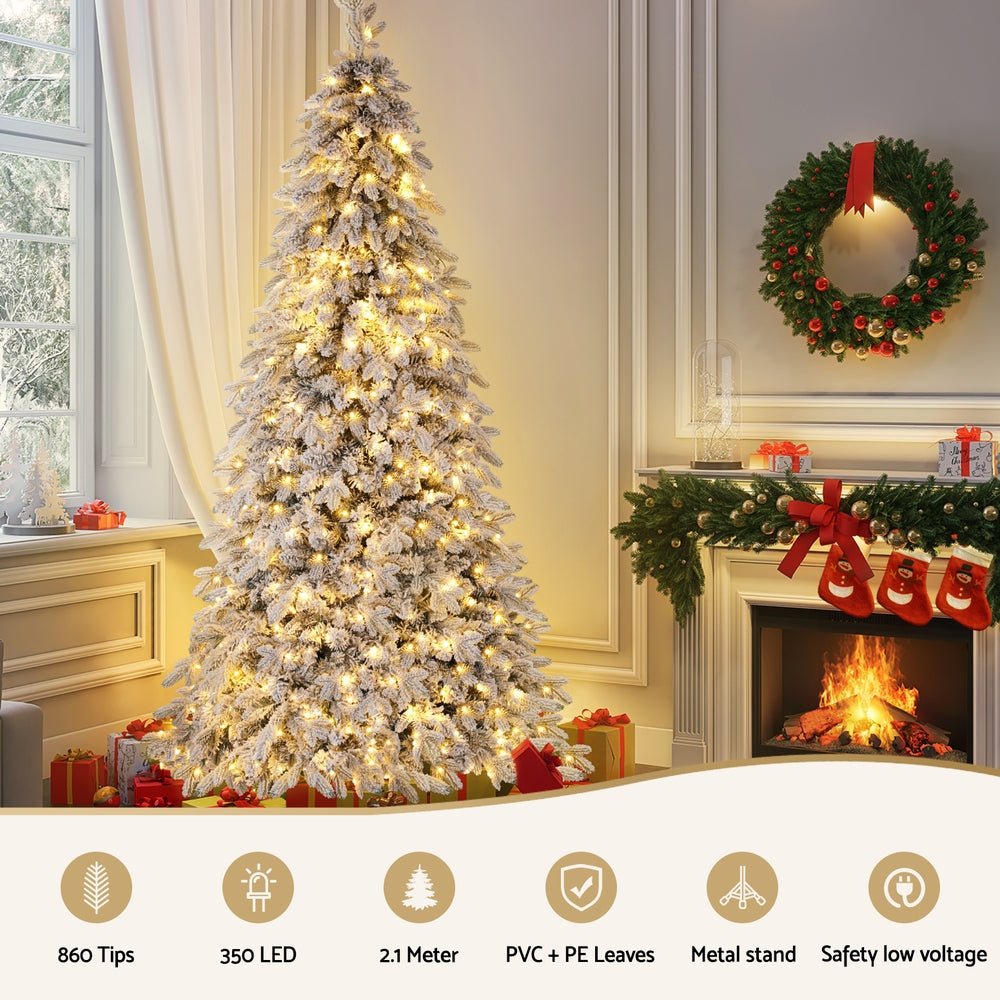 Christmas Tree 2.1m Flocking Pencil Tree LED Xmas 860 Tips White - Occasions > Christmas > Christmas Trees - Rivercity House & Home Co. (ABN 18 642 972 209) - Affordable Modern Furniture Australia