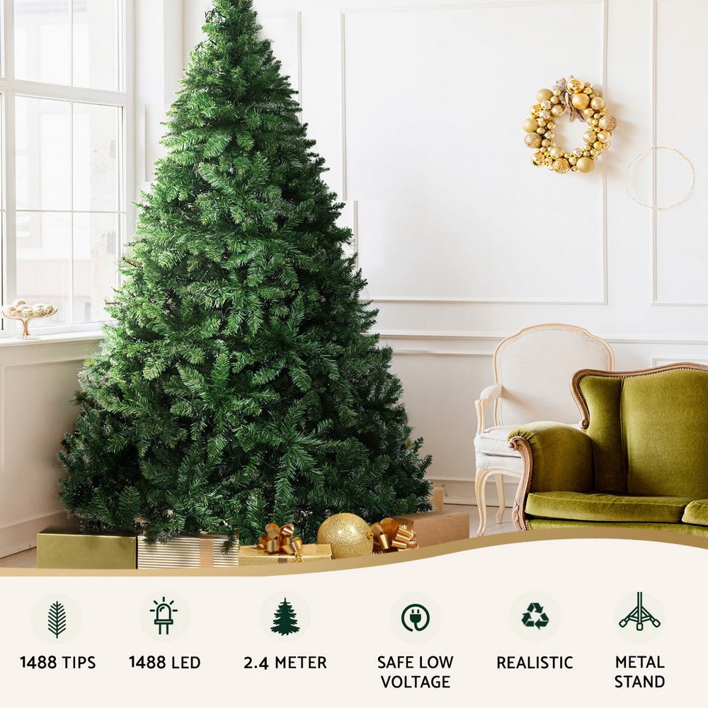 Christmas Tree 2.4m Xmas Tree Decorations 1488 LEDs - Occasions > Christmas > Christmas Trees - Rivercity House & Home Co. (ABN 18 642 972 209) - Affordable Modern Furniture Australia
