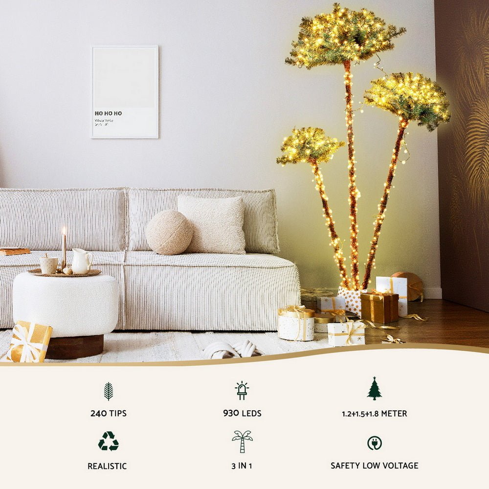 Christmas Tree 3 - in - 1 LED Xmas Palm Tree Party Decor 1.2/1.5/1.8M - Occasions > Christmas > Christmas Trees - Rivercity House & Home Co. (ABN 18 642 972 209) - Affordable Modern Furniture Australia