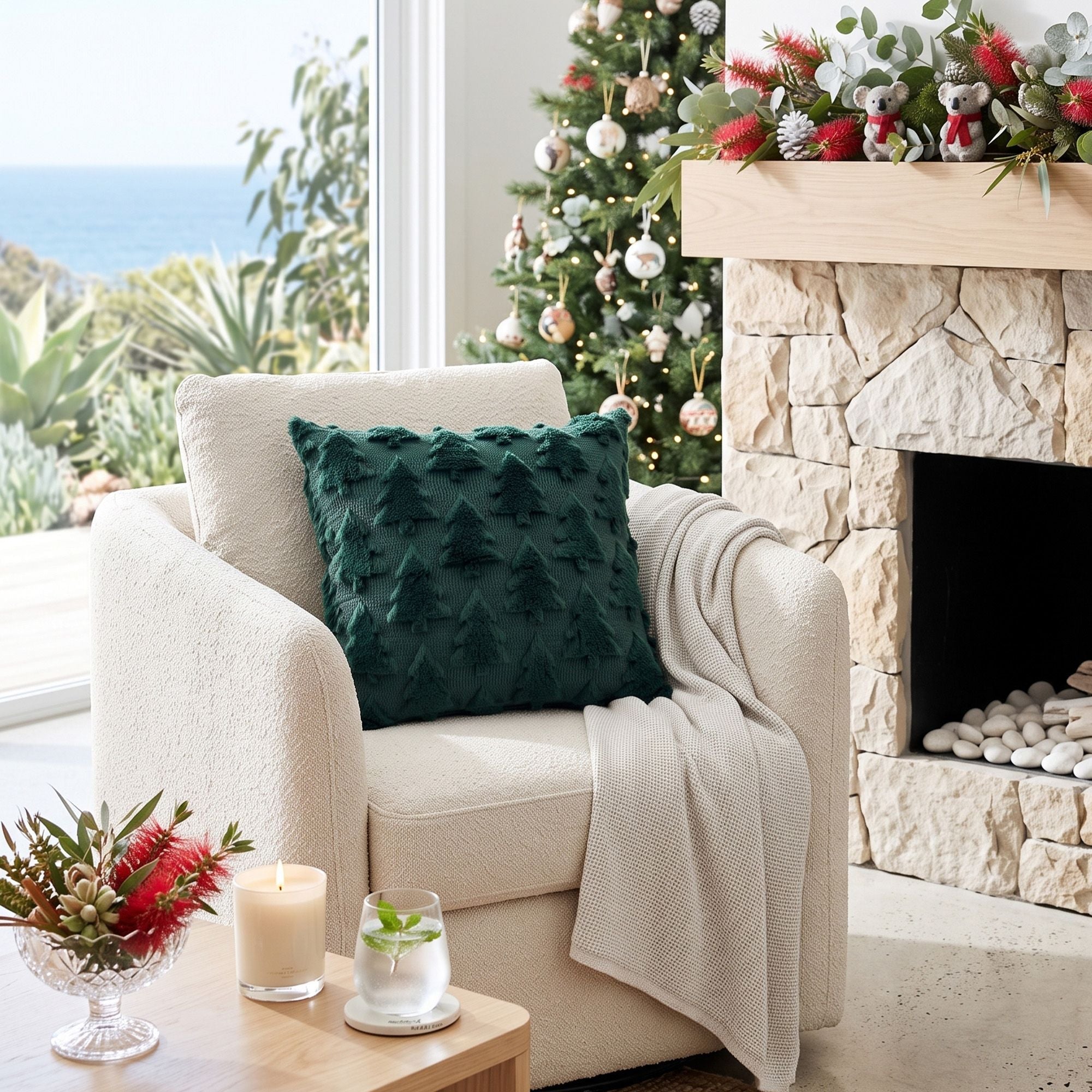 Christmas Tree Pillow Covers 2 Packs Cushion Covers Soft Faux Fur Jacquard Throw Pillow Covers 45 x 45cm Green - Home & Garden > Decor > Cushions & Throws - Rivercity House & Home Co. (ABN 18 642 972 209) - Affordable Modern Furniture Australia