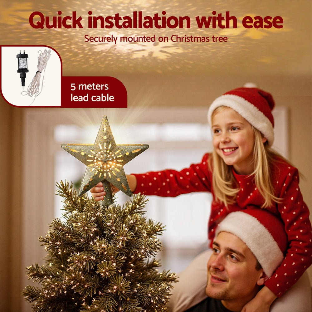 Christmas Tree Topper Star Snowflake Projector Party Glitter Gold - Occasions > Christmas > Christmas Decorations - Rivercity House & Home Co. (ABN 18 642 972 209) - Affordable Modern Furniture Australia