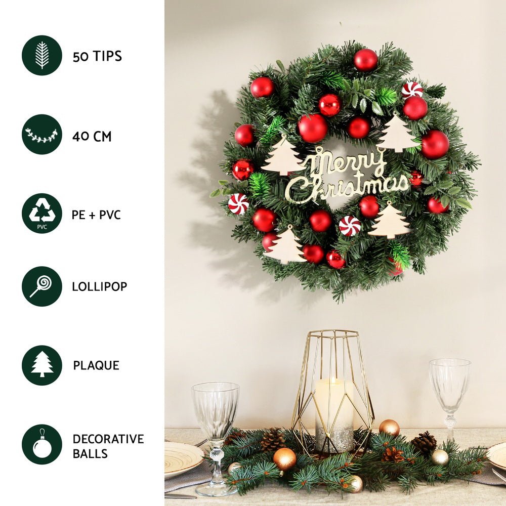 Christmas Wreath 40CM Xmas Garland Baubles Ornaments Party Decor - Occasions > Christmas > Christmas Wreaths & Garlands - Rivercity House & Home Co. (ABN 18 642 972 209) - Affordable Modern Furniture Australia