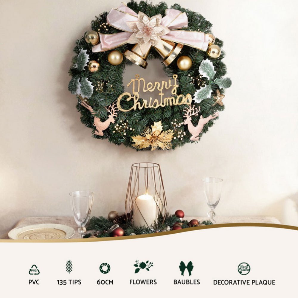 Christmas Wreath 60CM Garland Flowers Baubles Party Decorations - Occasions > Christmas > Christmas Wreaths & Garlands - Rivercity House & Home Co. (ABN 18 642 972 209) - Affordable Modern Furniture Australia