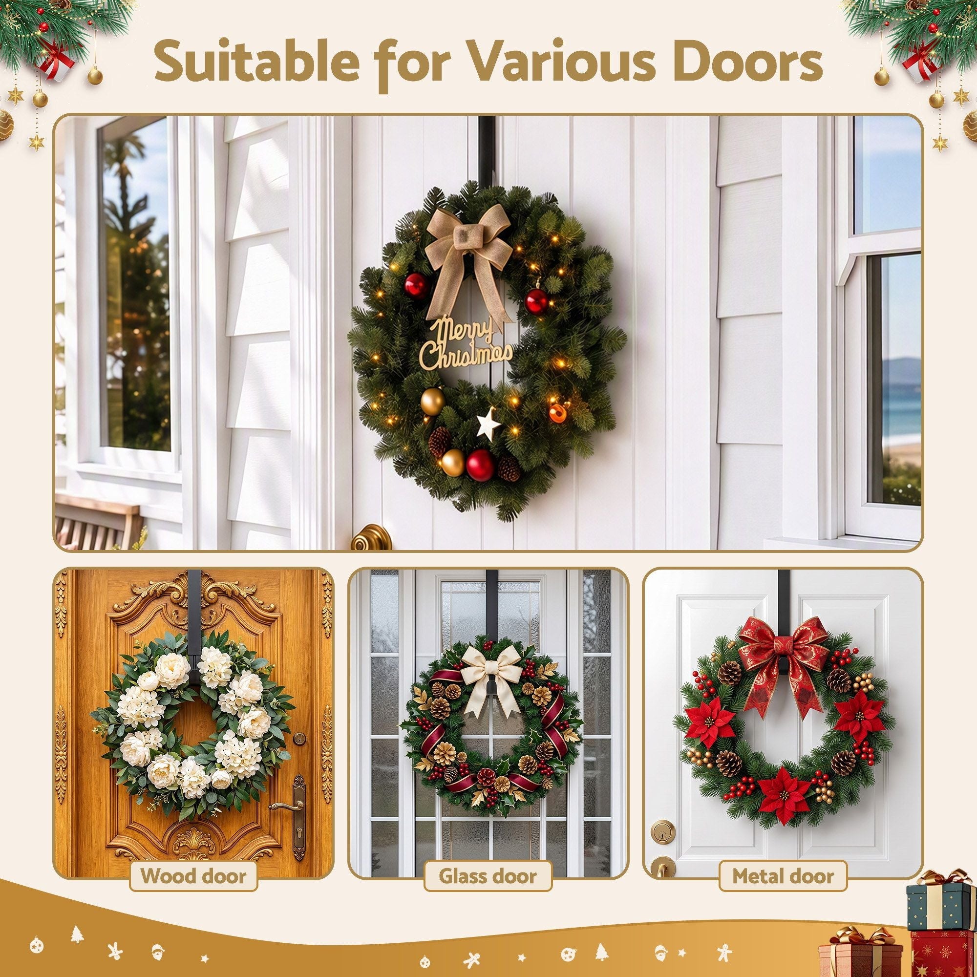 Christmas Wreath Hanger Metal Door Hook Height Adjustable - Occasions > Christmas > Christmas Wreaths & Garlands - Rivercity House & Home Co. (ABN 18 642 972 209) - Affordable Modern Furniture Australia