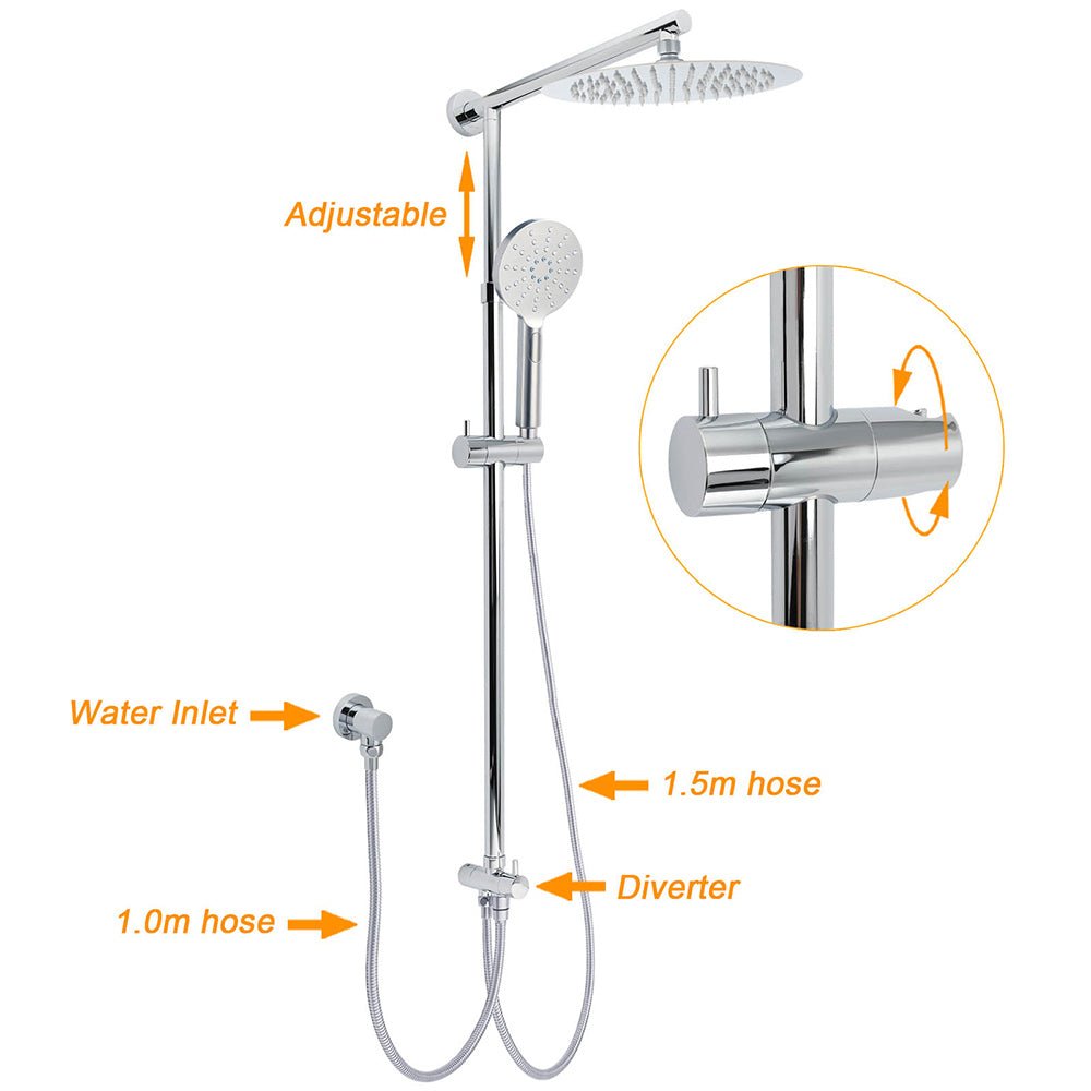 Chrome 10" Round Rain Handheld Daul Shower Head Arm Sliding Rail Wall Mounted Mixer - Furniture > Bathroom > Shower Heads & Screens - Rivercity House & Home Co. (ABN 18 642 972 209) - Affordable Modern Furniture Australia