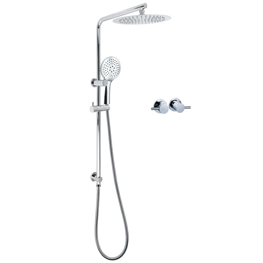 Chrome 250mm Rain Shower Head Round Handheld Sliding Rail Diverter Arm Twin Taps Set - Furniture > Bathroom > Shower Heads & Screens - Rivercity House & Home Co. (ABN 18 642 972 209) - Affordable Modern Furniture Australia
