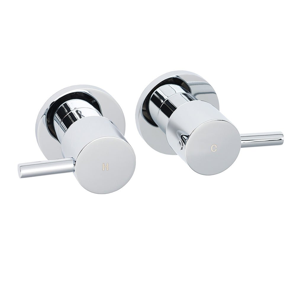 Chrome Brass 1/4 Turn Round Hot Cold Tap Pair Wall Set For Bathroom Shower Vanity Spout - Furniture > Bathroom > Shower Heads & Screens - Rivercity House & Home Co. (ABN 18 642 972 209) - Affordable Modern Furniture Australia