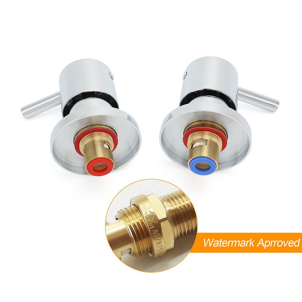 Chrome Brass 1/4 Turn Round Hot Cold Tap Pair Wall Set For Bathroom Shower Vanity Spout - Furniture > Bathroom > Shower Heads & Screens - Rivercity House & Home Co. (ABN 18 642 972 209) - Affordable Modern Furniture Australia