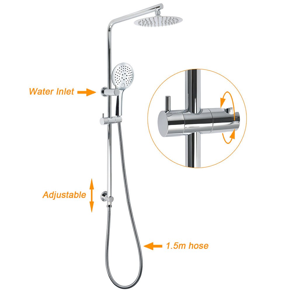 Chrome Double Square 8" Shower Head Set 3 Function Handheld Rail Diverter Arm - Furniture > Bathroom > Shower Heads & Screens - Rivercity House & Home Co. (ABN 18 642 972 209) - Affordable Modern Furniture Australia