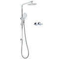 Chrome 8" Double Square 3-Function Shower Head Set with Handheld, Rail, Diverter Arm & Taps - Chrome