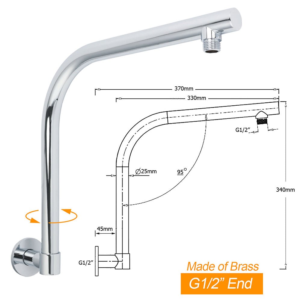 Chrome Round 12" Large Rainfall Shower Head + 360°Swivel Gooseneck Wall Arm Set - Furniture > Bathroom > Shower Heads & Screens - Rivercity House & Home Co. (ABN 18 642 972 209) - Affordable Modern Furniture Australia