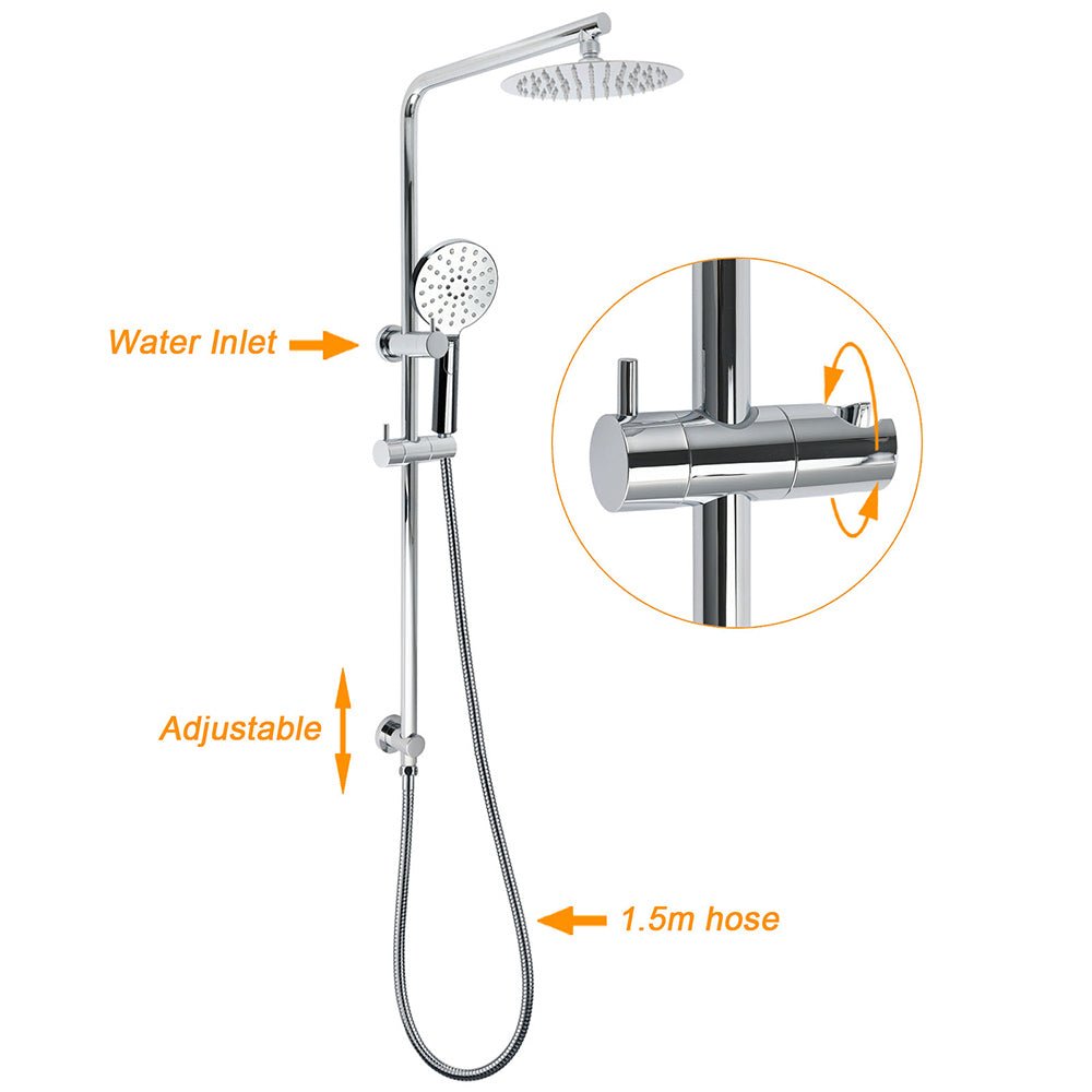 Chrome Round 8" Rainfall Shower Head 3 Modes Handheld Rose Silde Rail Twin Set Mixer - Furniture > Bathroom > Shower Heads & Screens - Rivercity House & Home Co. (ABN 18 642 972 209) - Affordable Modern Furniture Australia