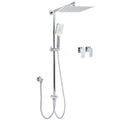 10" Chrome Square Twin Shower Head Handheld Sliding Rail Set with Wall Inlet Diverter and Twin Taps - Chrome
