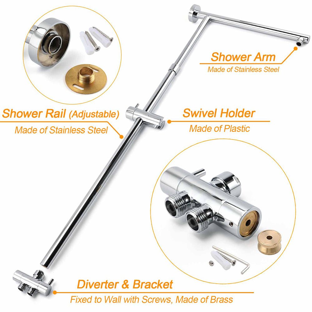 Chrome Square 10" Twin Shower Head Handheld Sliding Rail Set Wall Inlet Elbow With Mixer - Furniture > Bathroom > Shower Heads & Screens - Rivercity House & Home Co. (ABN 18 642 972 209) - Affordable Modern Furniture Australia