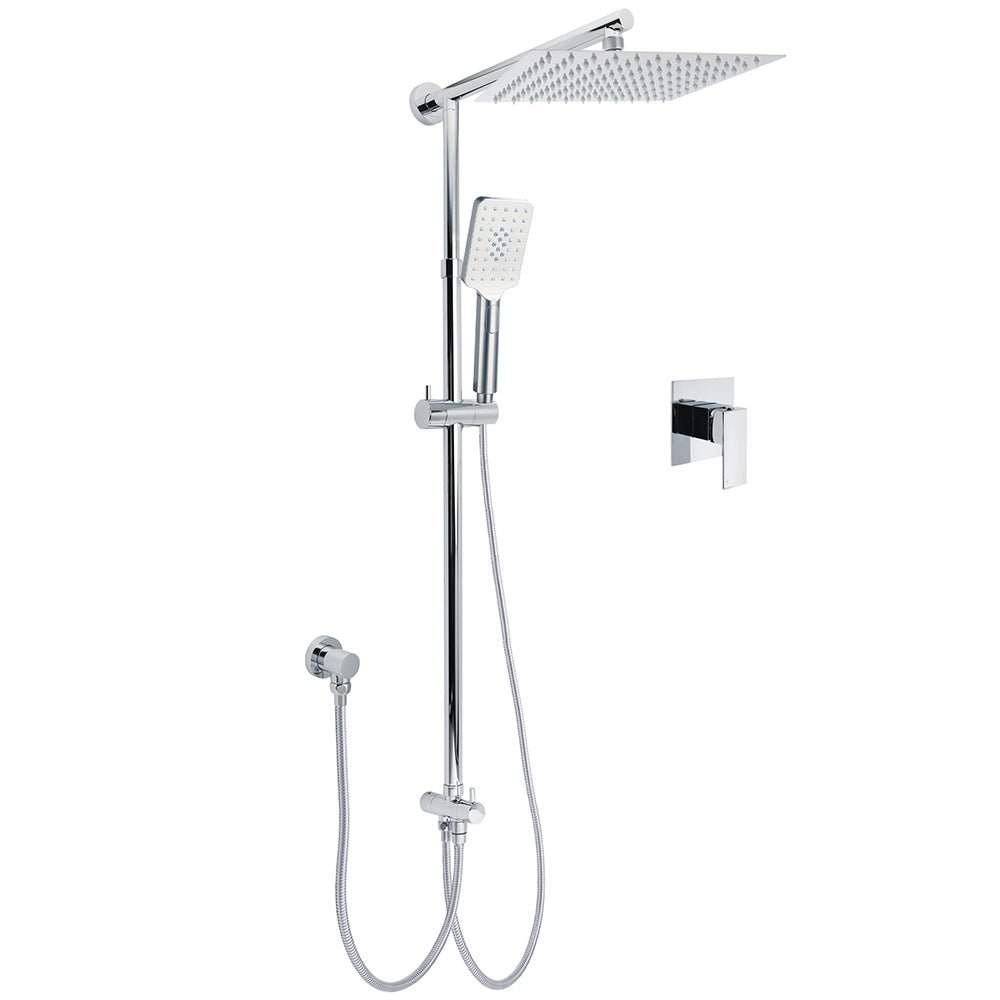 Chrome Square 10" Twin Shower Head Handheld Sliding Rail Set Wall Inlet Elbow With Mixer - Furniture > Bathroom > Shower Heads & Screens - Rivercity House & Home Co. (ABN 18 642 972 209) - Affordable Modern Furniture Australia