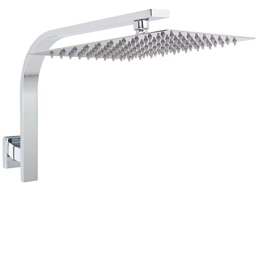 Chrome Square 12" Large Rainfall Shower Head Rose Brass Gooseneck Wall Arm Set - Furniture > Bathroom > Shower Heads & Screens - Rivercity House & Home Co. (ABN 18 642 972 209) - Affordable Modern Furniture Australia