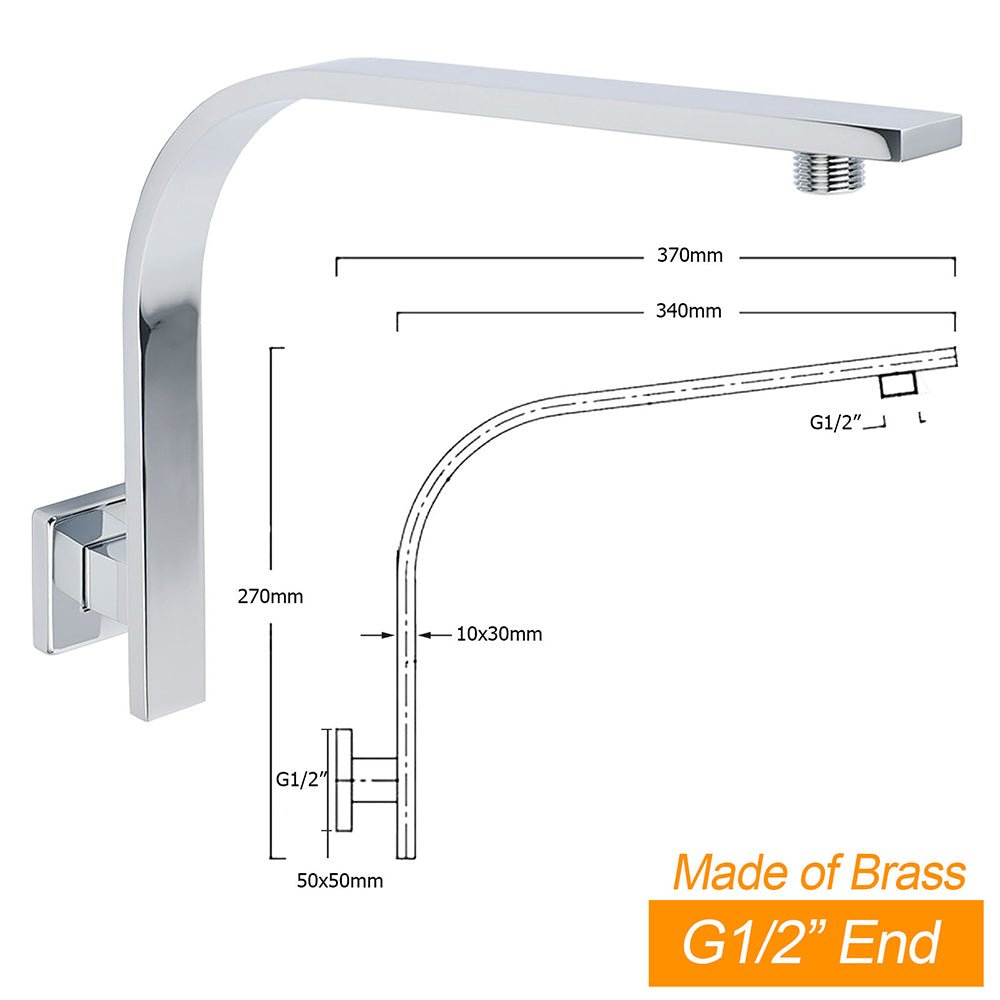Chrome Square 12" Large Rainfall Shower Head Rose Brass Gooseneck Wall Arm Set - Furniture > Bathroom > Shower Heads & Screens - Rivercity House & Home Co. (ABN 18 642 972 209) - Affordable Modern Furniture Australia
