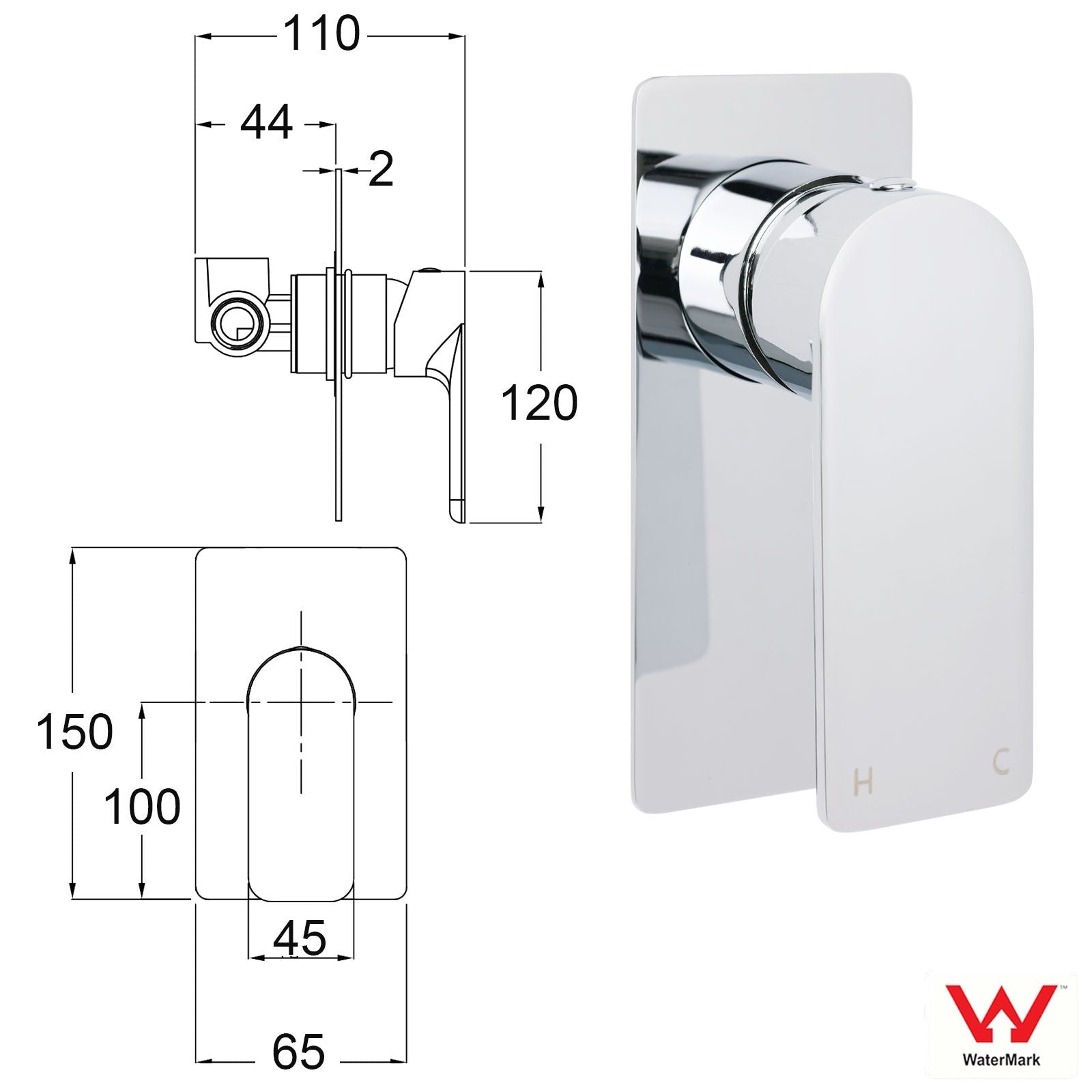 Chrome Square Lever Handle Shower Mixer Hot Cold Water Valve Watermark Standard - Furniture > Bathroom > Shower Heads & Screens - Rivercity House & Home Co. (ABN 18 642 972 209) - Affordable Modern Furniture Australia