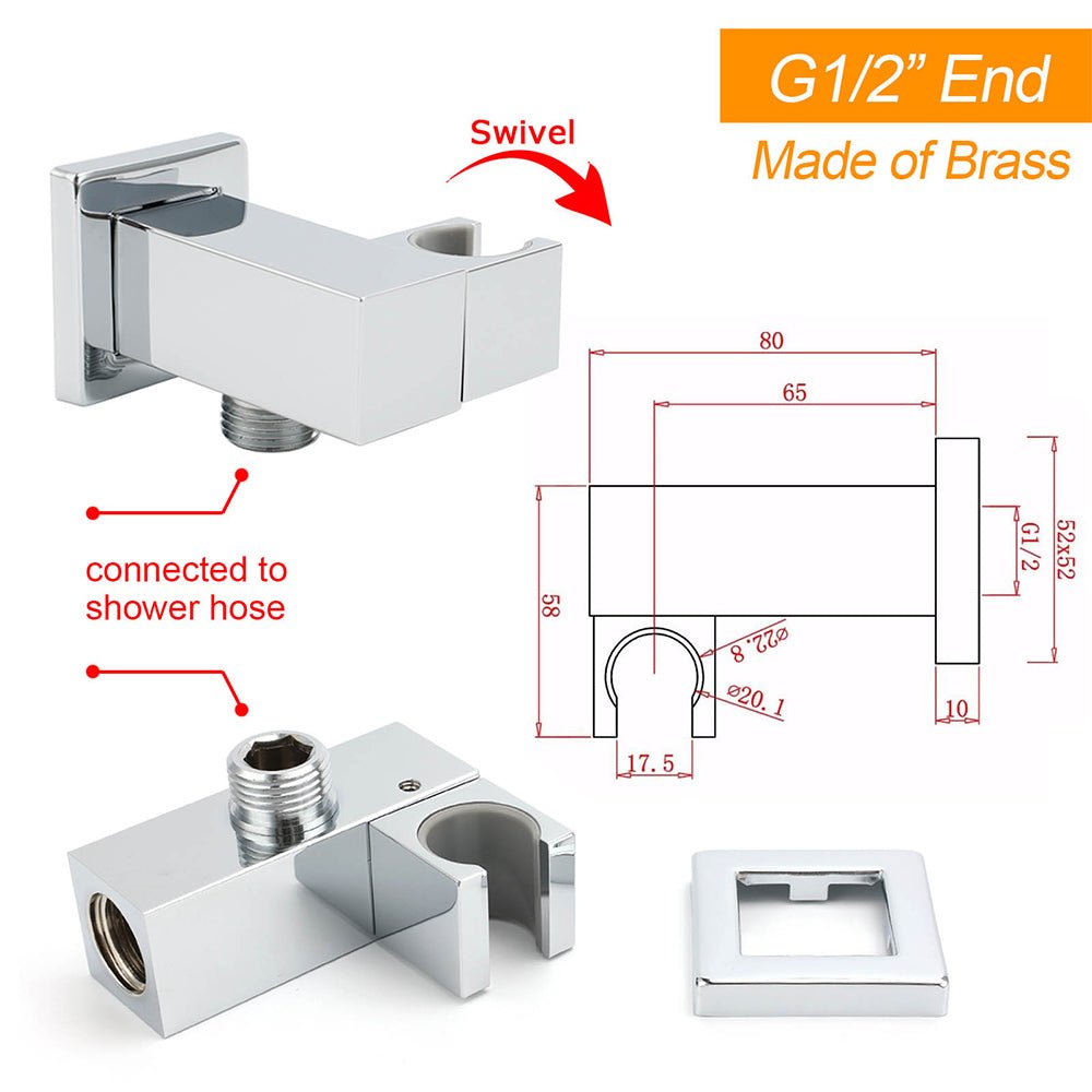 Chrome Square Water Inlet Shower Rose Bracket Swivel Holder Wall Elbow Connector G1/2" Thread - Furniture > Bathroom > Shower Heads & Screens - Rivercity House & Home Co. (ABN 18 642 972 209) - Affordable Modern Furniture Australia