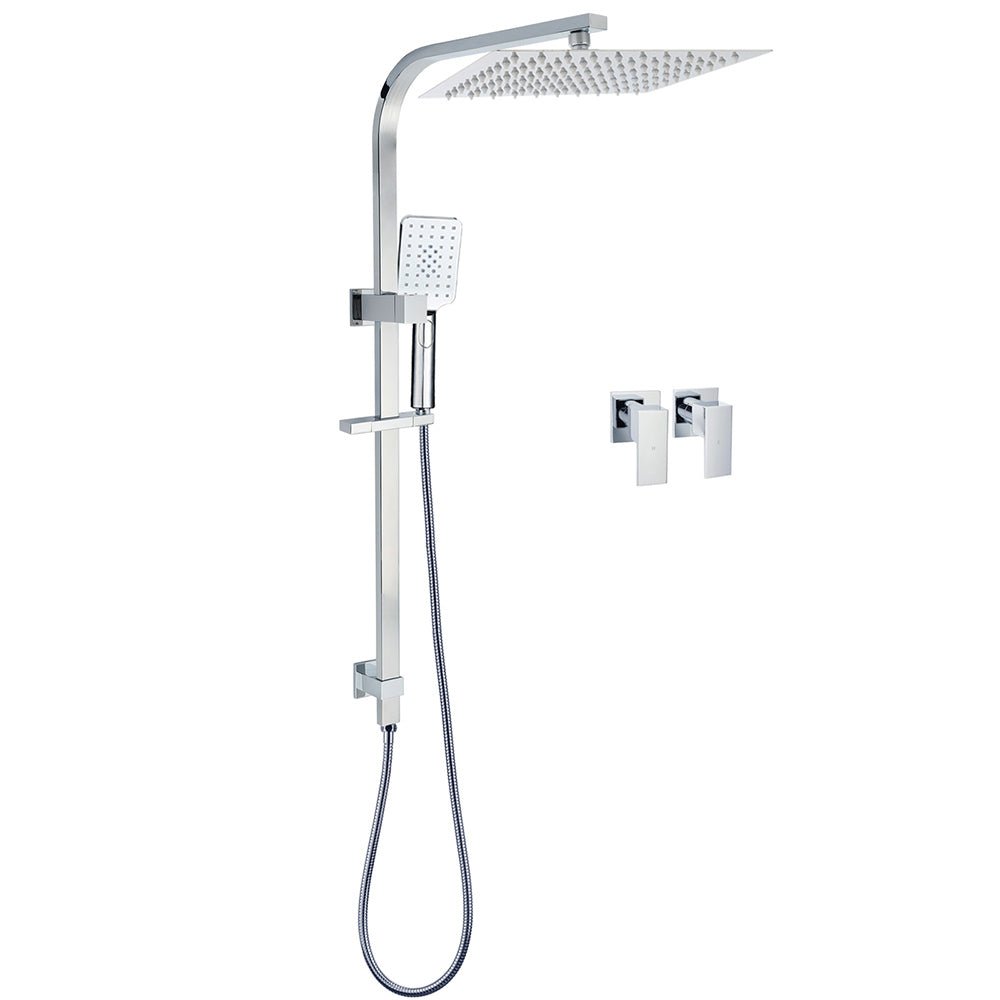Chrome Twin Square Shower Set 12" Rain Shower Head 3 Function Handheld Rail Arm Taps - Furniture > Bathroom > Shower Heads & Screens - Rivercity House & Home Co. (ABN 18 642 972 209) - Affordable Modern Furniture Australia