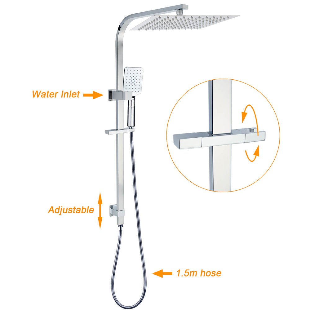 Chrome Twin Square Shower Set 12" Rain Shower Head 3 Function Handheld Rail Arm Taps - Furniture > Bathroom > Shower Heads & Screens - Rivercity House & Home Co. (ABN 18 642 972 209) - Affordable Modern Furniture Australia