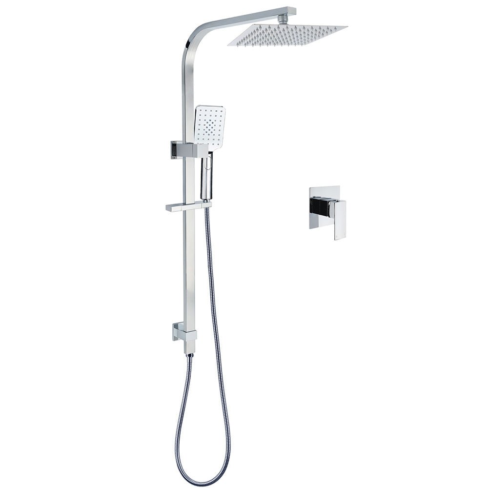 Chrome Twin Square Shower Set 8" Rain Shower Head 3 Function Handheld Rail Arm Mixer - Furniture > Bathroom > Shower Heads & Screens - Rivercity House & Home Co. (ABN 18 642 972 209) - Affordable Modern Furniture Australia