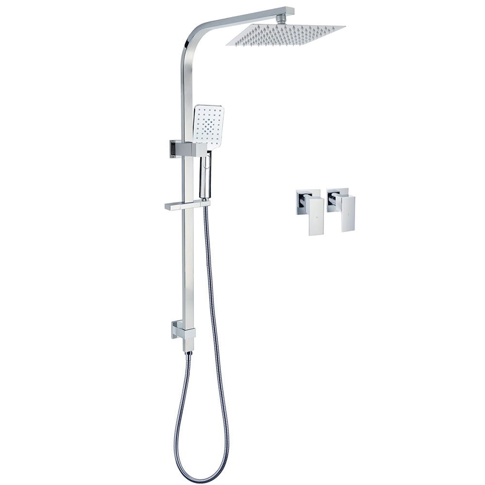 Chrome Twin Square Shower Set 8" Rain Shower Head 3 Function Handheld Rail Arm Taps - Furniture > Bathroom > Shower Heads & Screens - Rivercity House & Home Co. (ABN 18 642 972 209) - Affordable Modern Furniture Australia