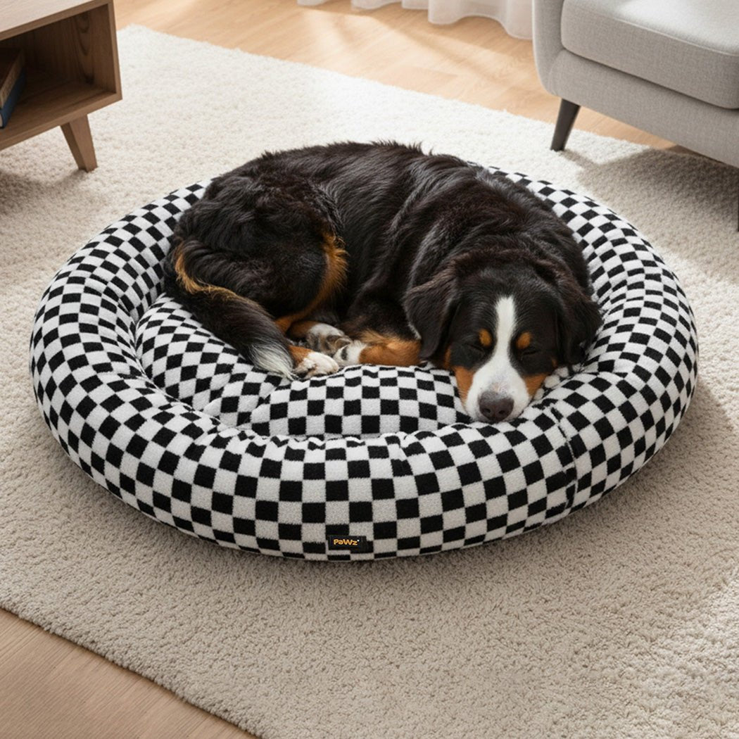 Circular Plush Calming Dog Bed with Removable Cover - Black & White - Rivercity House & Home Co. (ABN 18 642 972 209) - Affordable Modern Furniture Australia