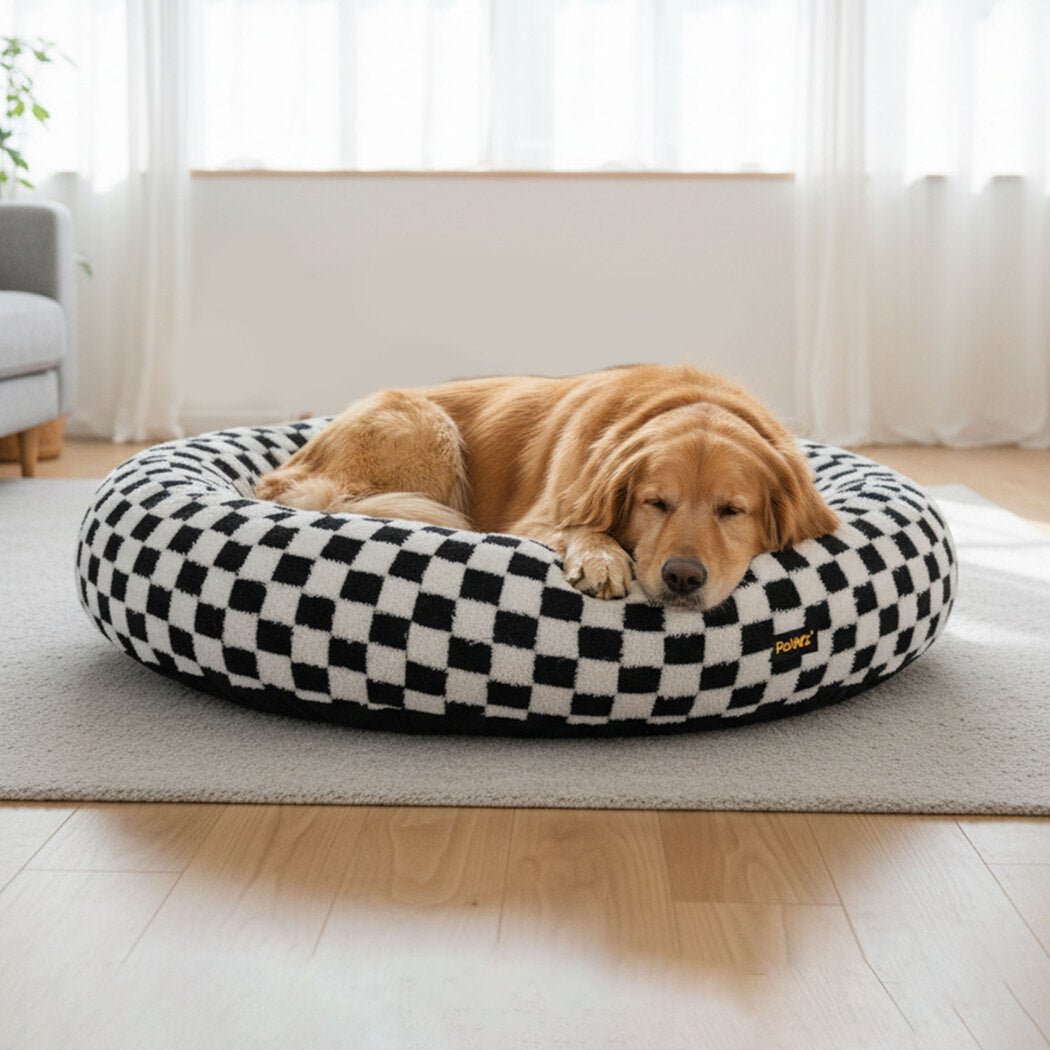 Circular Plush Calming Dog Bed with Removable Cover - Black & White - Rivercity House & Home Co. (ABN 18 642 972 209) - Affordable Modern Furniture Australia