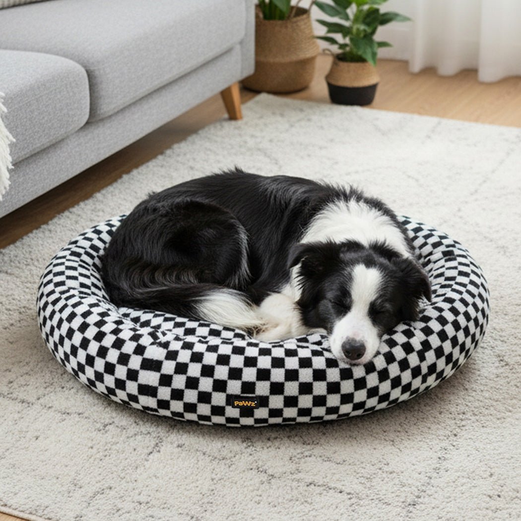 Circular Plush Calming Dog Bed with Removable Cover - Black & White - Rivercity House & Home Co. (ABN 18 642 972 209) - Affordable Modern Furniture Australia