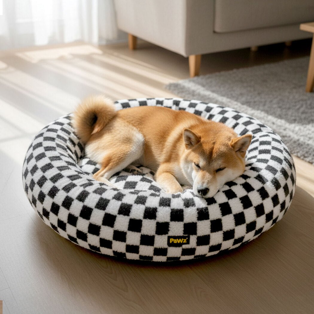 Circular Plush Calming Dog Bed with Removable Cover - Black & White - Rivercity House & Home Co. (ABN 18 642 972 209) - Affordable Modern Furniture Australia