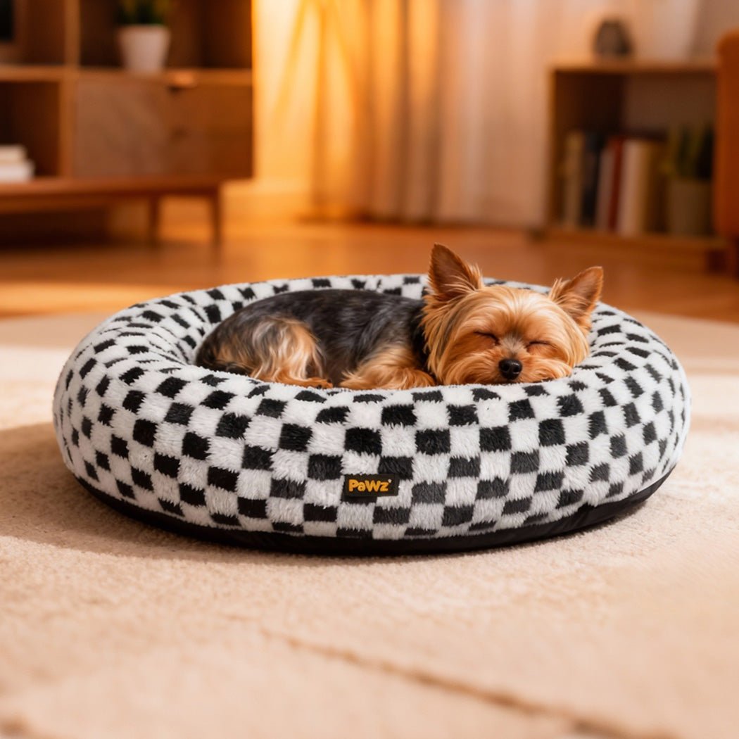 Circular Plush Calming Dog Bed with Removable Cover - Black & White - Rivercity House & Home Co. (ABN 18 642 972 209) - Affordable Modern Furniture Australia