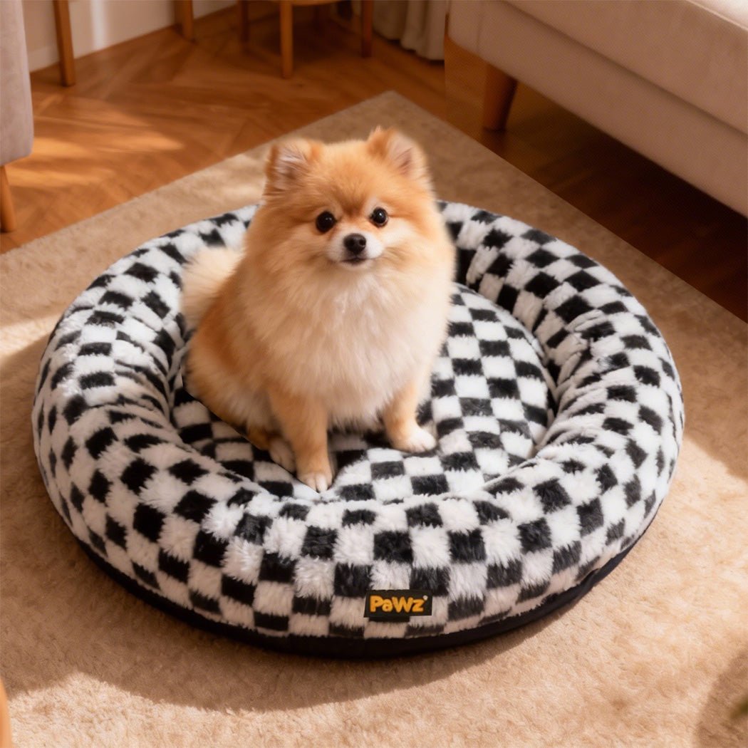 Circular Plush Calming Dog Bed with Removable Cover - Black & White - Rivercity House & Home Co. (ABN 18 642 972 209) - Affordable Modern Furniture Australia