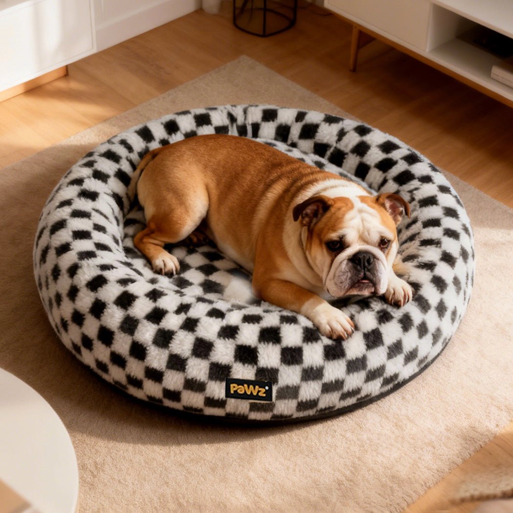 Circular Plush Calming Dog Bed with Removable Cover - Black & White - Rivercity House & Home Co. (ABN 18 642 972 209) - Affordable Modern Furniture Australia