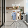 2-Tier Foldable Rotatable Clothes Drying Rack with Clips - White & Silver