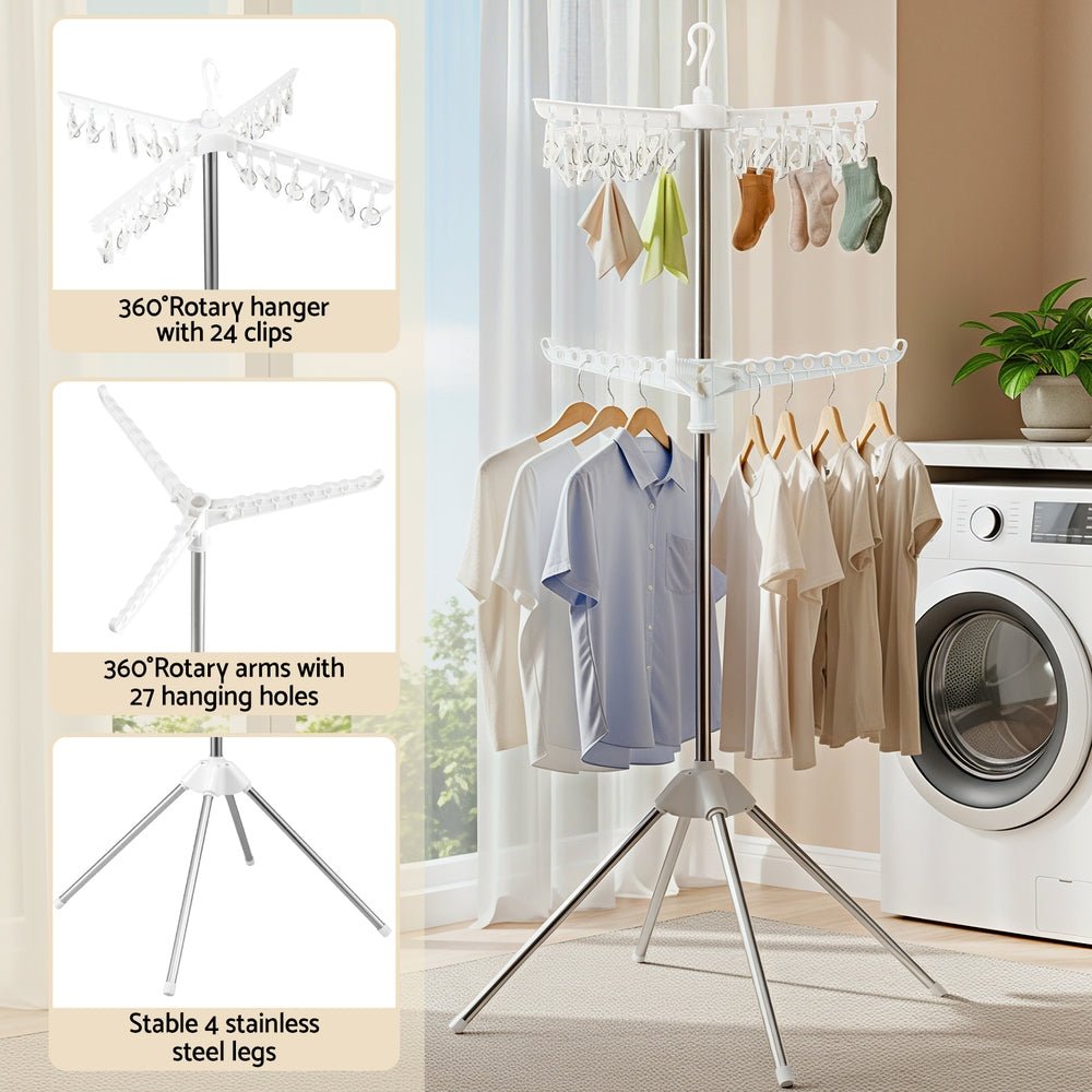 Clothes Rack Airer 2 Tier Rotatable Hanger Foldable - Furniture > Living Room > Coat Racks - Rivercity House & Home Co. (ABN 18 642 972 209) - Affordable Modern Furniture Australia
