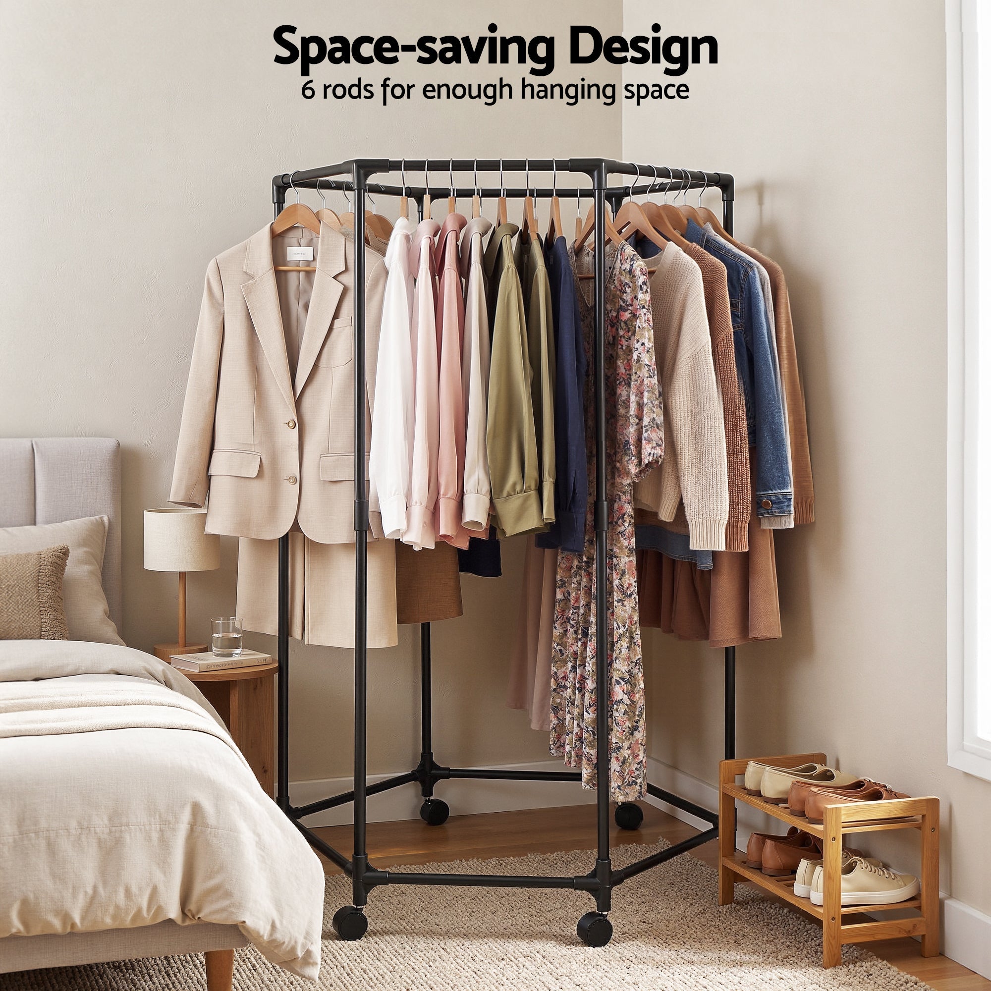Clothes Rack Airer Rail Coat Stand Wheels 6 Rods - Furniture > Living Room > Coat Racks - Rivercity House & Home Co. (ABN 18 642 972 209) - Affordable Modern Furniture Australia