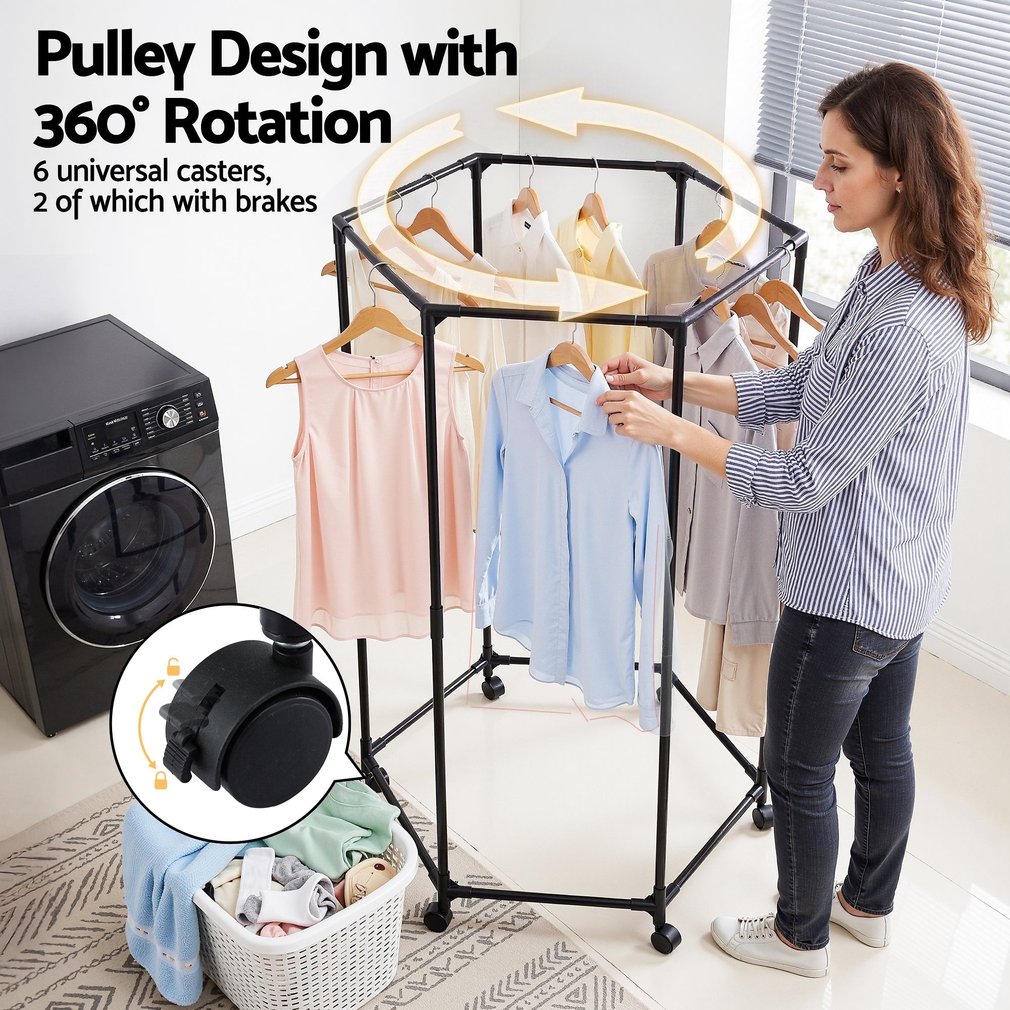 Clothes Rack Airer Rail Coat Stand Wheels 6 Rods - Furniture > Living Room > Coat Racks - Rivercity House & Home Co. (ABN 18 642 972 209) - Affordable Modern Furniture Australia