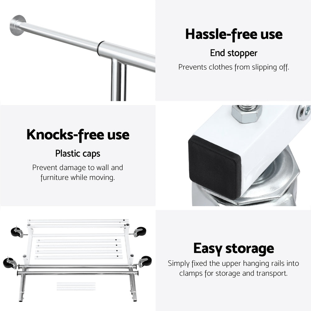 Clothes Rack Double Rod Airer Rail Coat Stand Adjustable Hanger - Furniture > Living Room > Coat Racks - Rivercity House & Home Co. (ABN 18 642 972 209) - Affordable Modern Furniture Australia