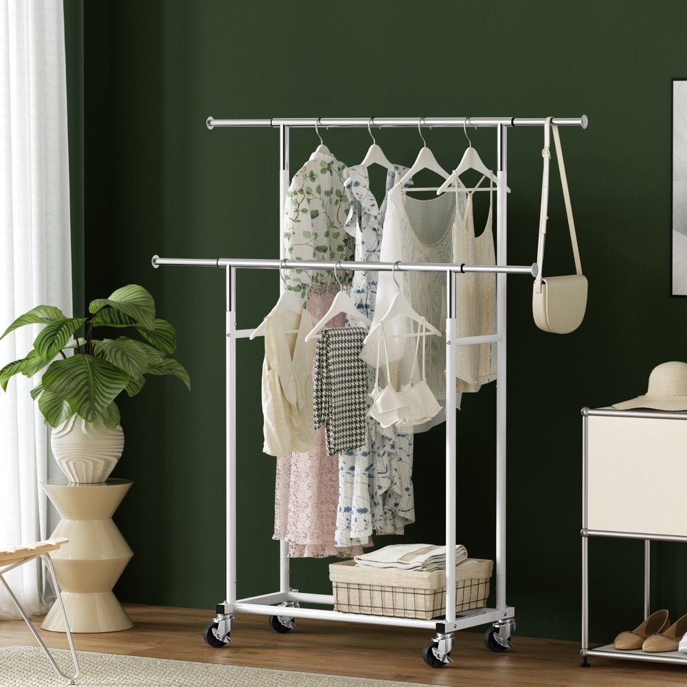 Clothes Rack Double Rod Airer Rail Coat Stand Adjustable Hanger - Furniture > Living Room > Coat Racks - Rivercity House & Home Co. (ABN 18 642 972 209) - Affordable Modern Furniture Australia