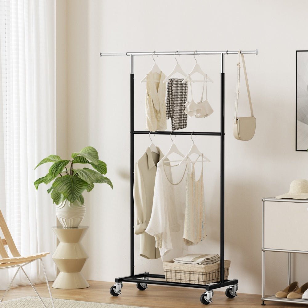 Clothes Rack Double Rod Airer Rail Coat Stand Adjustable Hanger - Furniture > Living Room > Coat Racks - Rivercity House & Home Co. (ABN 18 642 972 209) - Affordable Modern Furniture Australia