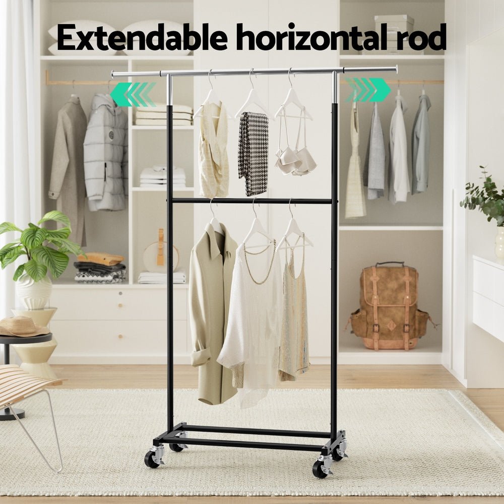 Clothes Rack Double Rod Airer Rail Coat Stand Adjustable Hanger - Furniture > Living Room > Coat Racks - Rivercity House & Home Co. (ABN 18 642 972 209) - Affordable Modern Furniture Australia